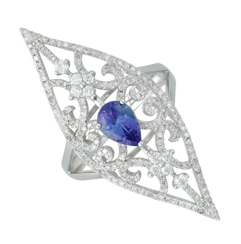 0.65 Ctw Diamond 14k White Gold Tanzanite Round Shape Womens Gemstone Ring