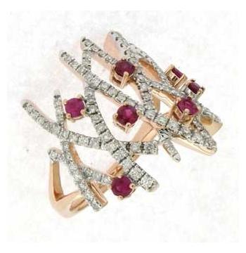 0.63 Ctw Diamond 14k Rose Gold Ruby Round Shape Womens Gemstone Ring