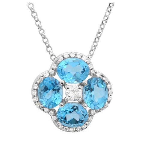 0.16 Ctw Diamond 14k White Gold Topaz Round Shape Womens Gemstone Necklace Pendant With 16 Inch Chain