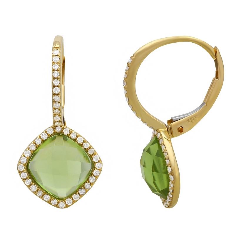 0.24 Ctw Diamond 14k Yellow Gold Peridot Round Shape Womens Gemstone Earrings