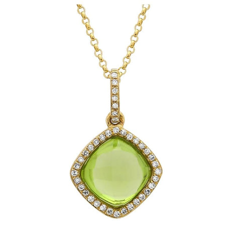 0.12 Ctw Diamond 14k Yellow Gold Peridot Round Shape Womens Gemstone Necklace Pendant With 16 Inch Chain