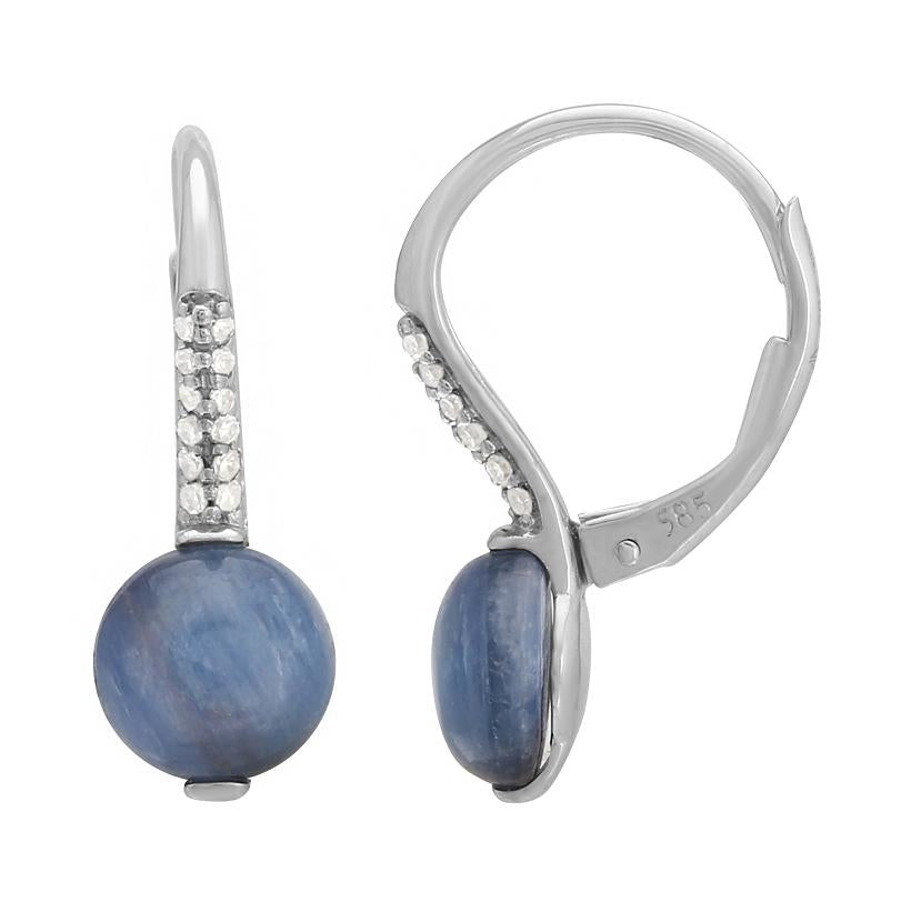 0.12 Ctw Diamond 14k White Gold Kyanite Round Shape Womens Gemstone Earrings