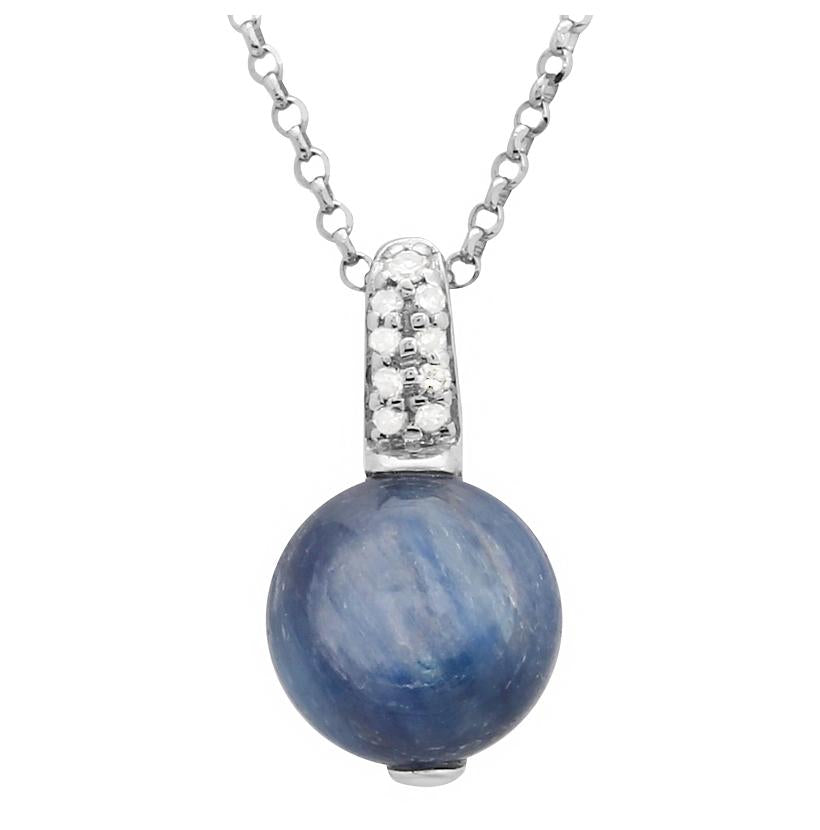 0.05 Ctw Diamond 14k White Gold Kyanite Round Shape Womens Gemstone Necklace Pendant With 16 Inch Chain