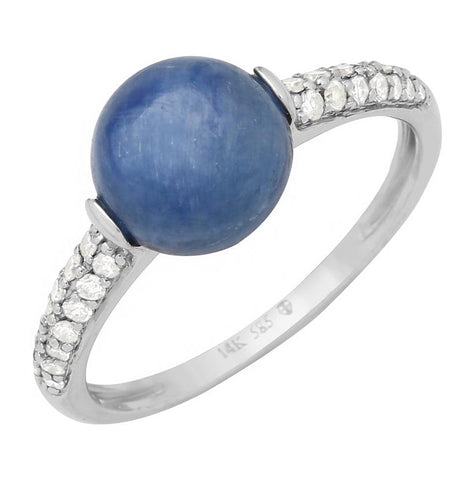 0.19 Ctw Diamond 14k White Gold Kyanite Round Shape Womens Gemstone Ring