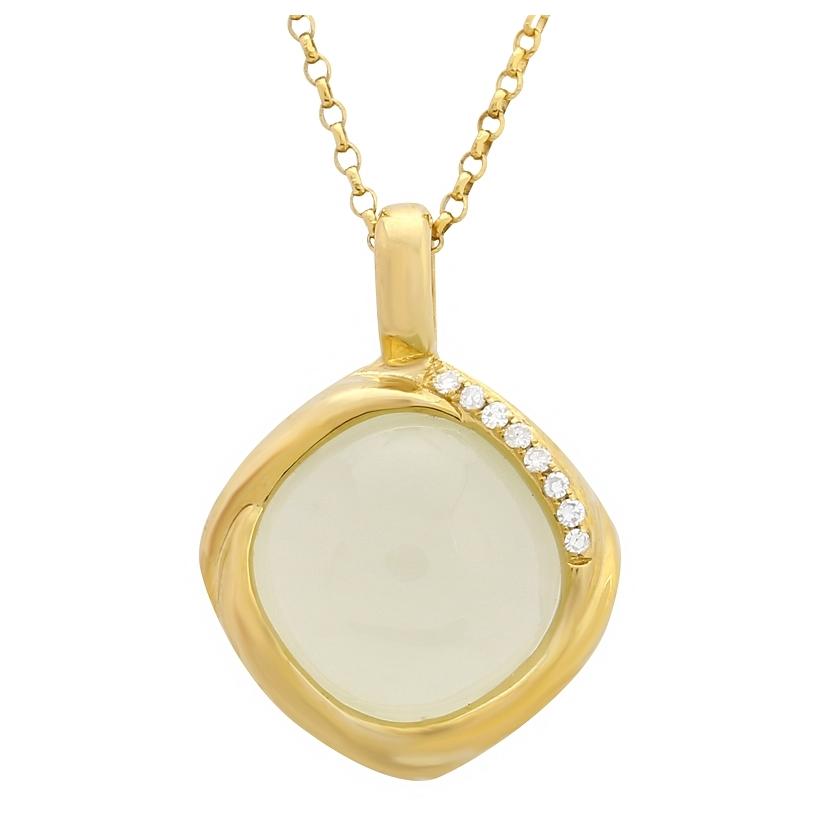 0.03 Ctw Diamond 14k Yellow Gold Carbonate Round Shape Womens Gemstone Necklace Pendant With 16 Inch Chain