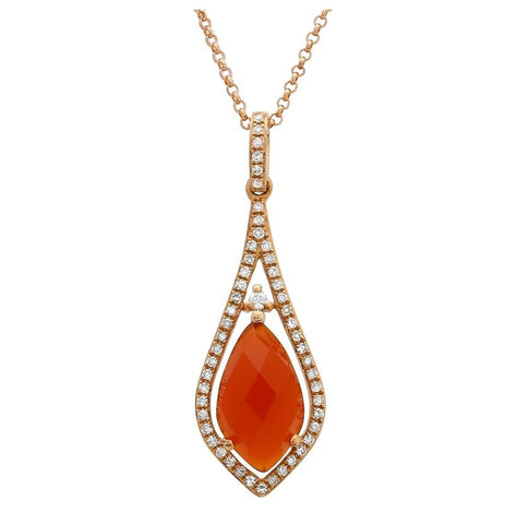 0.22 Ctw Diamond 14k Rose Gold Agate Round Shape Womens Gemstone Necklace Pendant With 16 Inch Chain