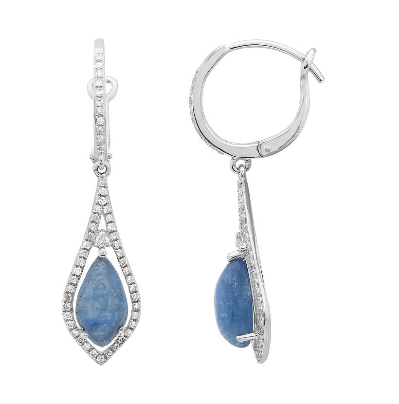 0.43 Ctw Diamond 14k White Gold Kyanite Round Shape Womens Gemstone Earrings