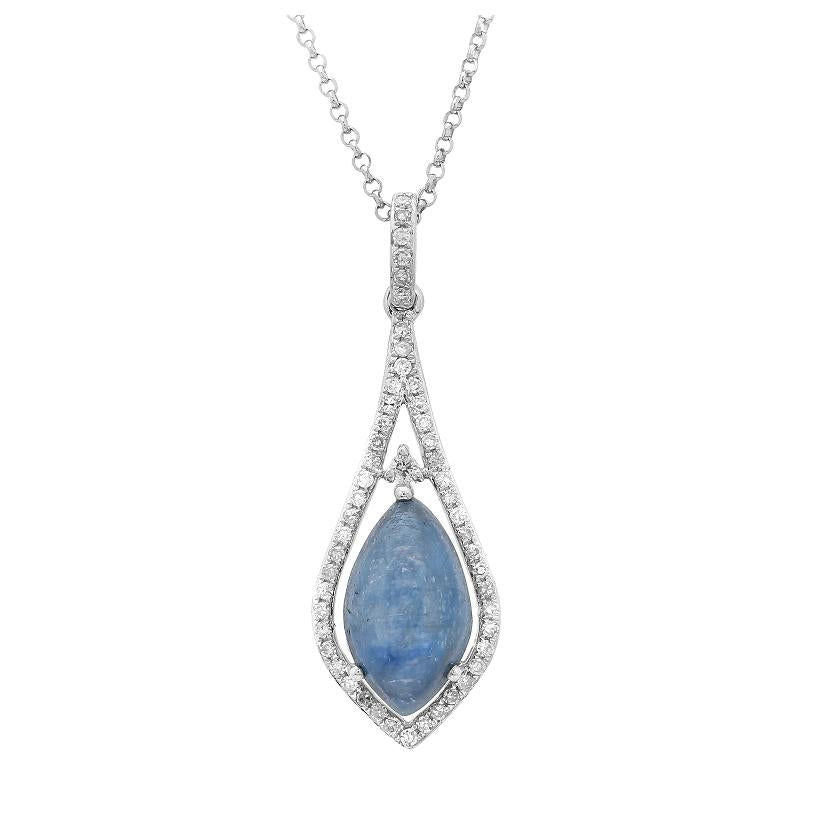 0.22 Ctw Diamond 14k White Gold Kyanite Round Shape Womens Gemstone Necklace Pendant With 16 Inch Chain