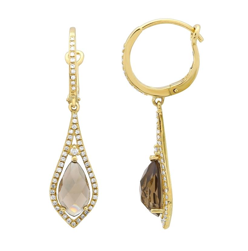 0.42 Ctw Diamond 14k Yellow Gold Topaz Round Shape Womens Gemstone Earrings