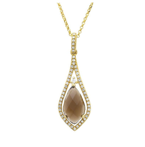 0.23 Ctw Diamond 14k Yellow Gold Topaz Round Shape Womens Gemstone Necklace Pendant With 16 Inch Chain