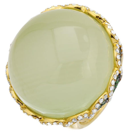 0.81 Ctw Diamond 14k Yellow Gold Tsavorite Carbonate Round Shape Womens Gemstone Ring