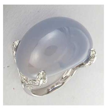 0.69 Ctw Diamond 14k White Gold Chalcedony Round Shape Womens Gemstone Ring