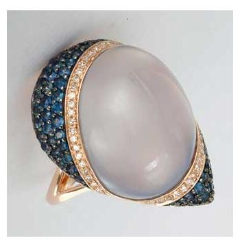 0.16 Ctw Diamond 14k Rose Gold Sapphire Chalcedony Round Shape Womens Gemstone Ring