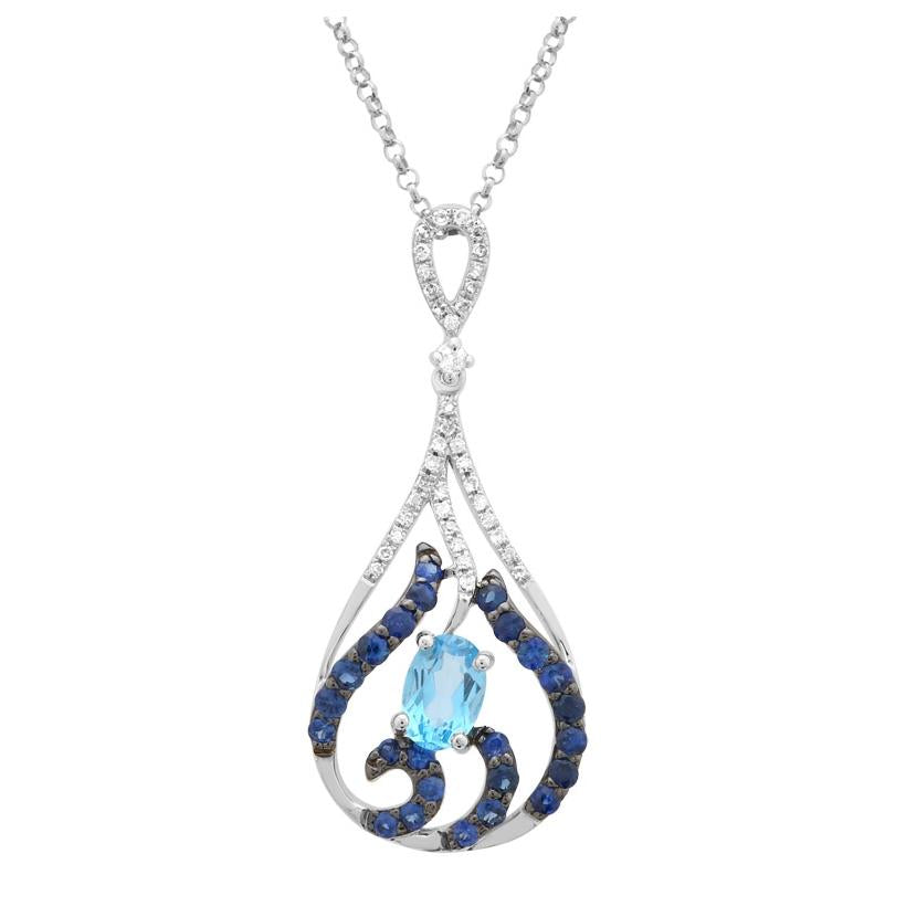 0.13 Ctw Diamond 14k White Gold Sapphire Topaz Round Shape Womens Gemstone Necklace Pendant With 16 Inch Chain