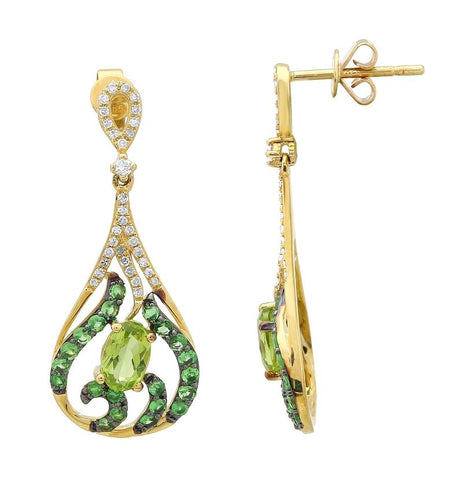 0.21 Ctw Diamond 14k Yellow Gold Peridot Tsavorite Round Shape Womens Gemstone Earrings