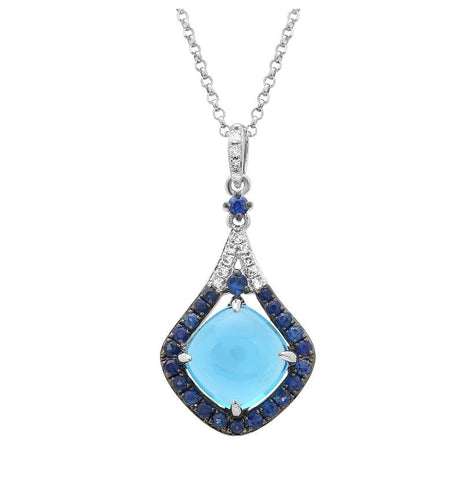 0.06 Ctw Diamond 14k White Gold Sapphire Topaz Round Shape Womens Gemstone Necklace Pendant With 16 Inch Chain