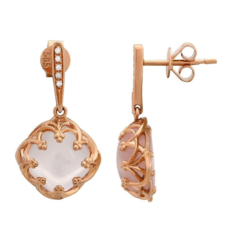 0.03 Ctw Diamond 14k Rose Gold Quartz Round Shape Womens Gemstone Earrings