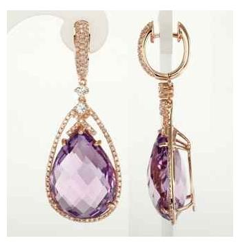 0.58 Ctw Diamond 14k Rose Gold Topaz Amethyst Round Shape Womens Gemstone Earrings