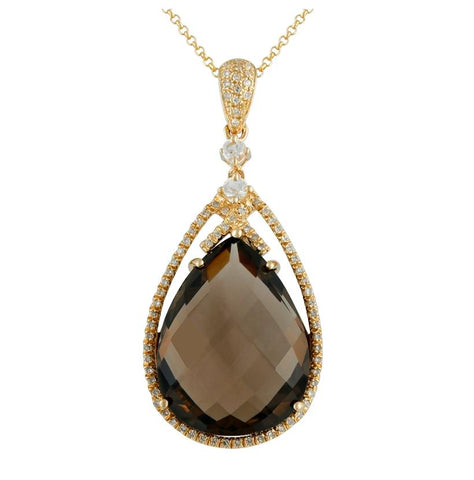 0.24 Ctw Diamond 14k Yellow Gold Topaz Round Shape Womens Gemstone Necklace Pendant With 16 Inch Chain