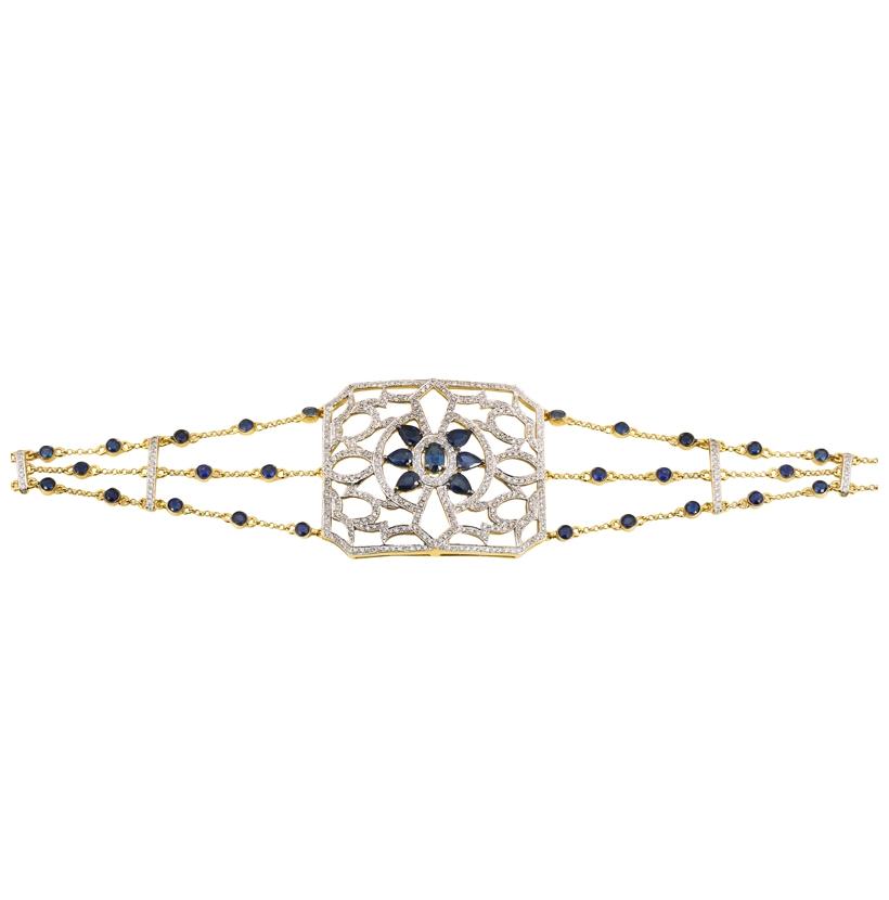 1.04 Ctw Diamond 14k Yellow Gold Sapphire Round Shape Womens Gemstone Bracelet