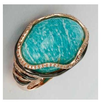 0.36 Ctw Diamond 14k Rose Gold Amazonite Round Shape Womens Gemstone Ring