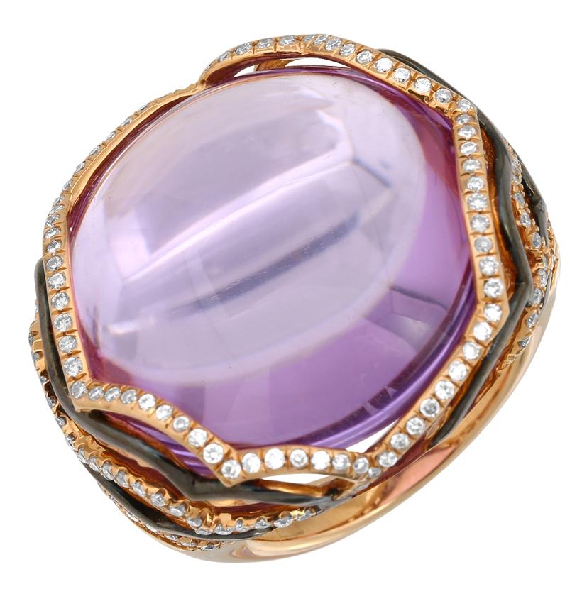 0.65 Ctw Diamond 14k Rose Gold Amethyst Round Shape Womens Gemstone Ring