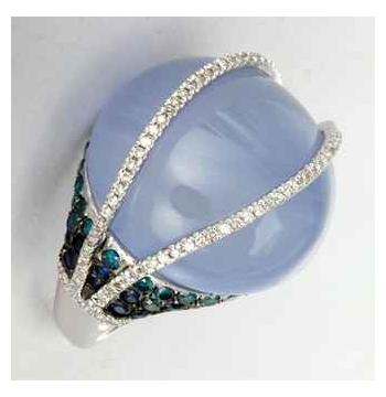 0.96 Ctw Diamond 14k White Gold Sapphire Chalcedony Round Shape Womens Gemstone Ring