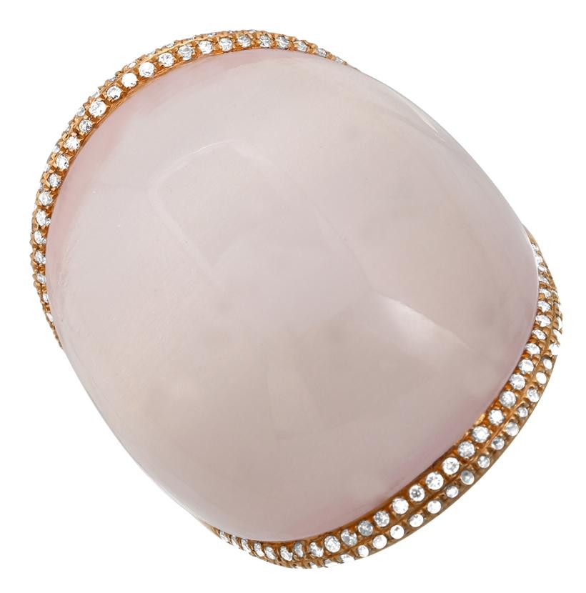 0.37 Ctw Diamond 14k Rose Gold Quartz Round Shape Womens Gemstone Ring