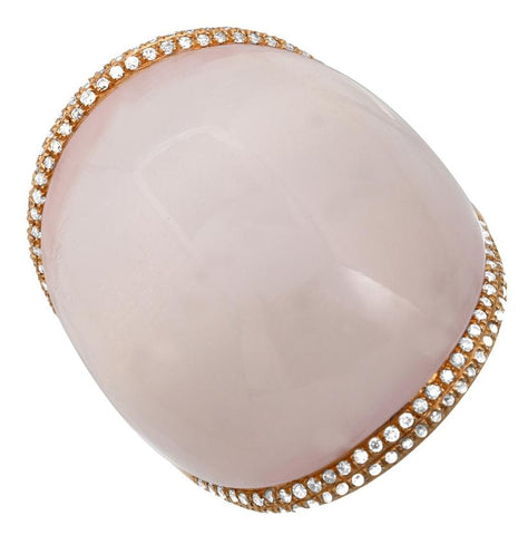 0.37 Ctw Diamond 14k Rose Gold Quartz Round Shape Womens Gemstone Ring
