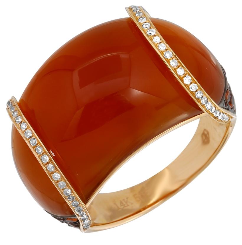 0.17 Ctw Diamond 14k Rose Gold Garnet Agate Round Shape Womens Gemstone Ring