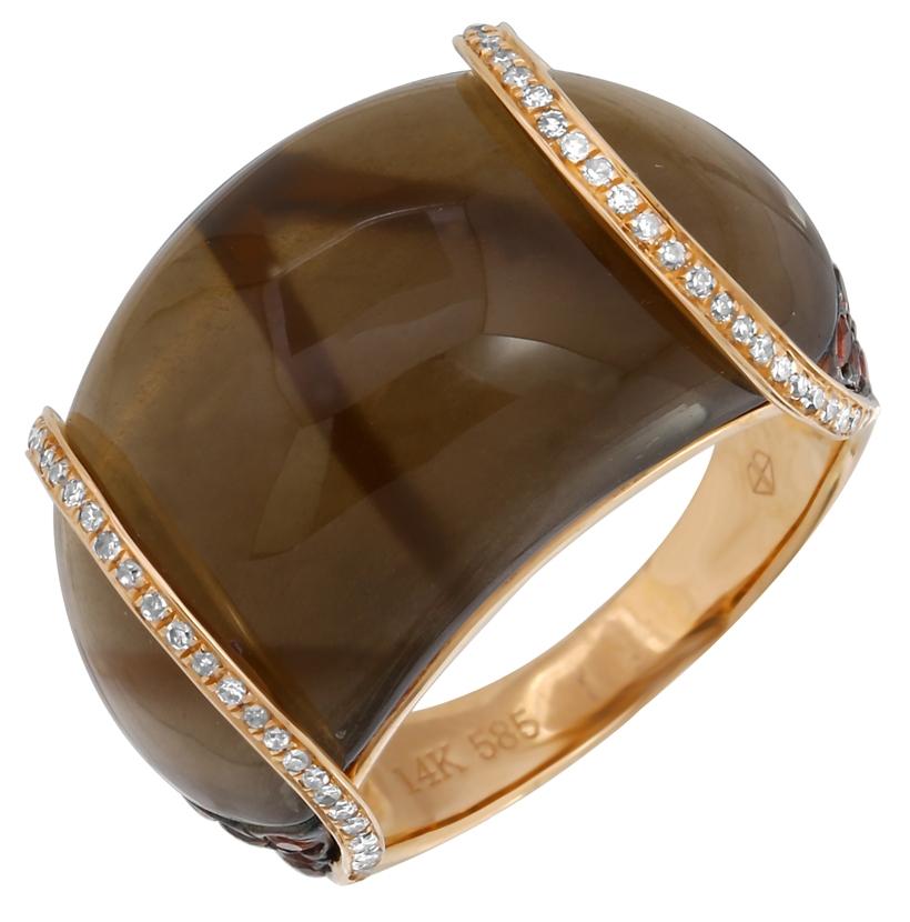 0.17 Ctw Diamond 14k Rose Gold Sapphire Topaz Round Shape Womens Gemstone Ring