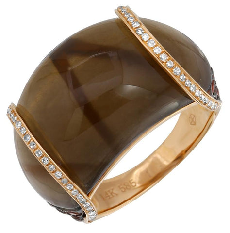 0.17 Ctw Diamond 14k Rose Gold Sapphire Topaz Round Shape Womens Gemstone Ring