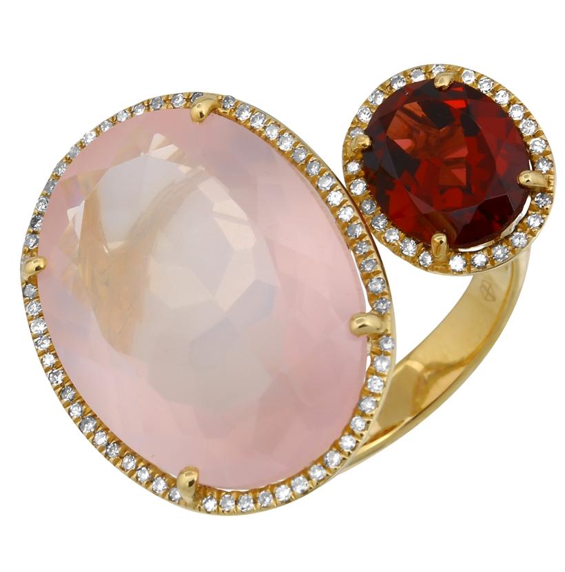 0.25 Ctw Diamond 14k Yellow Gold Garnet Quartz Round Shape Womens Gemstone Ring