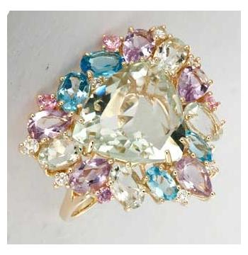 0.18 Ctw Diamond 14k Yellow Gold Sapphire Multi-color Amethyst Round Shape Womens Gemstone Ring