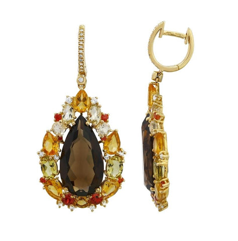 0.38 Ctw Diamond 14k Yellow Gold Sapphire Multi-color Topaz Round Shape Womens Gemstone Earrings