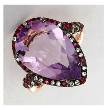 0.17 Ctw Diamond 14k Rose Gold Ruby Amethyst Round Shape Womens Gemstone Ring