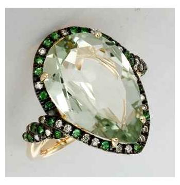 0.17 Ctw Diamond 14k Yellow Gold Amethyst Tsavorite Round Shape Womens Gemstone Ring