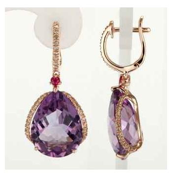 0.39 Ctw Diamond 14k Rose Gold Ruby Amethyst Round Shape Womens Gemstone Earrings