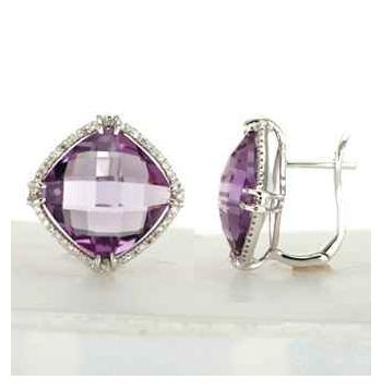 0.28 Ctw Diamond 14k White Gold Amethyst Round Shape Womens Gemstone Earrings