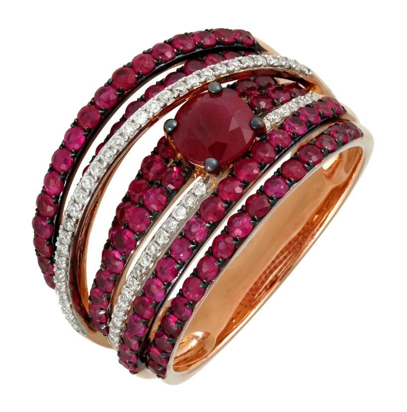 0.2 Ctw Diamond 14k Rose Gold Ruby Round Shape Womens Gemstone Ring