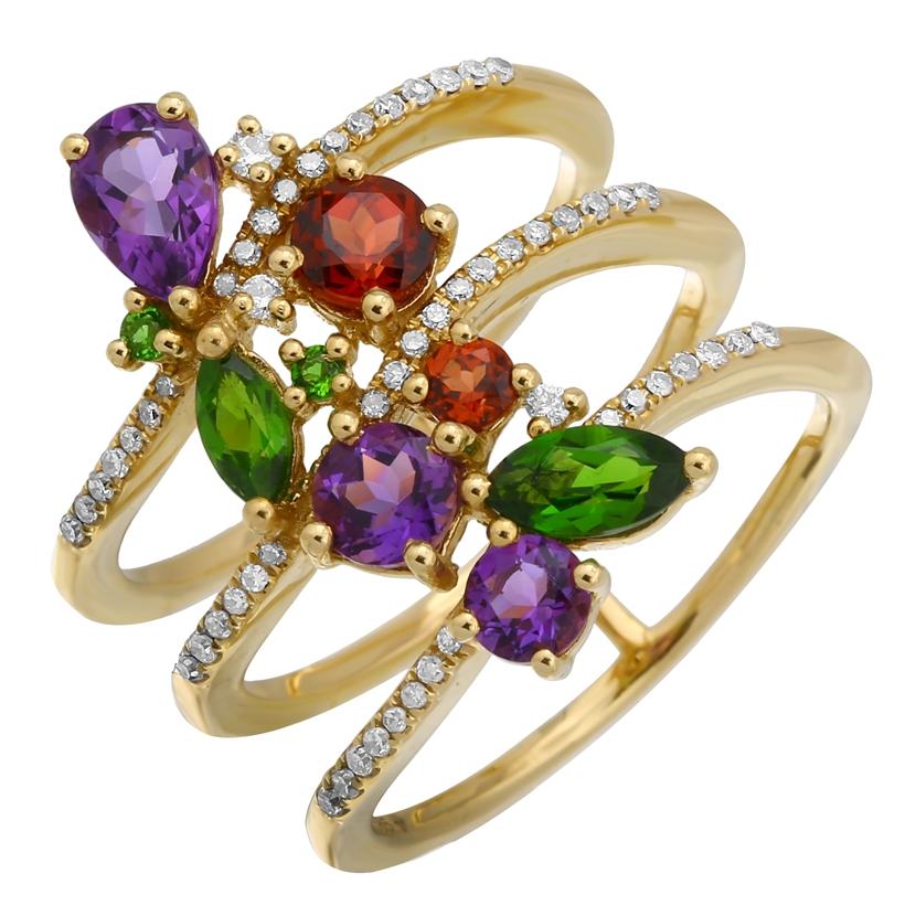 0.22 Ctw Diamond 14k Yellow Gold Multi-color Round Shape Womens Gemstone Ring