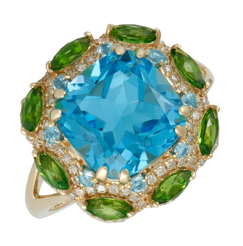 0.29 Ctw Diamond 14k Yellow Gold Diopside Topaz Round Shape Womens Gemstone Ring