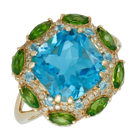 0.29 Ctw Diamond 14k Yellow Gold Diopside Topaz Round Shape Womens Gemstone Ring