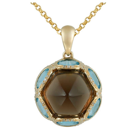 0.28 Ctw Diamond 14k Yellow Gold Topaz Round Shape Womens Gemstone Necklace Pendant With 16 Inch Chain