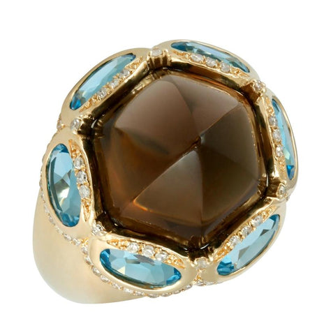 0.28 Ctw Diamond 14k Yellow Gold Topaz Round Shape Womens Gemstone Ring