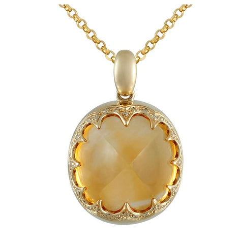 0.11 Ctw Diamond 14k Yellow Gold Citrine Round Shape Womens Gemstone Necklace Pendant With 16 Inch Chain