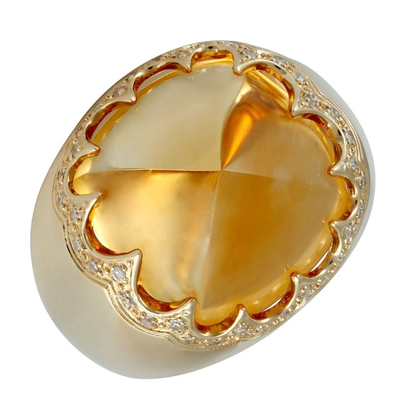 0.11 Ctw Diamond 14k Yellow Gold Topaz Round Shape Womens Gemstone Ring