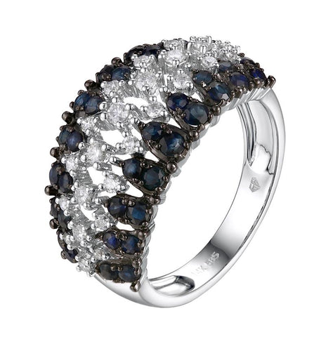 0.3 Ctw Diamond 14k White Gold Sapphire Round Shape Womens Gemstone Ring