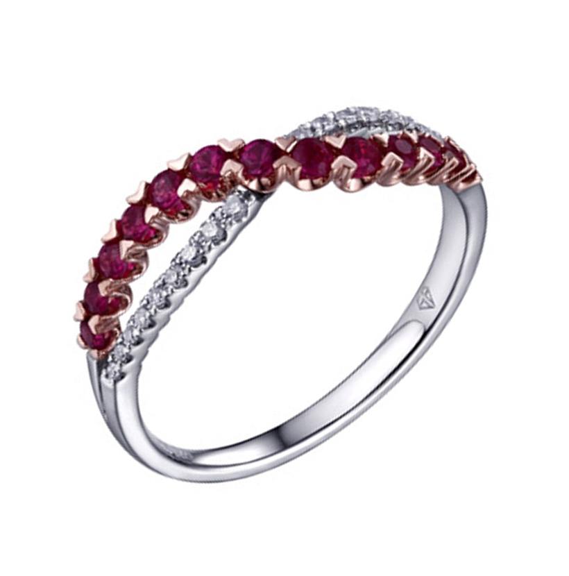 0.08 Ctw Diamond 14k Two Tone Gold Ruby Round Shape Womens Gemstone Ring