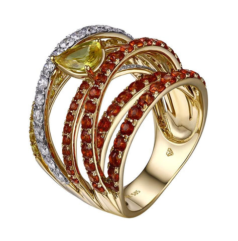 0.67 Ctw Diamond 14k Yellow Gold Sapphire Round Shape Womens Gemstone Ring